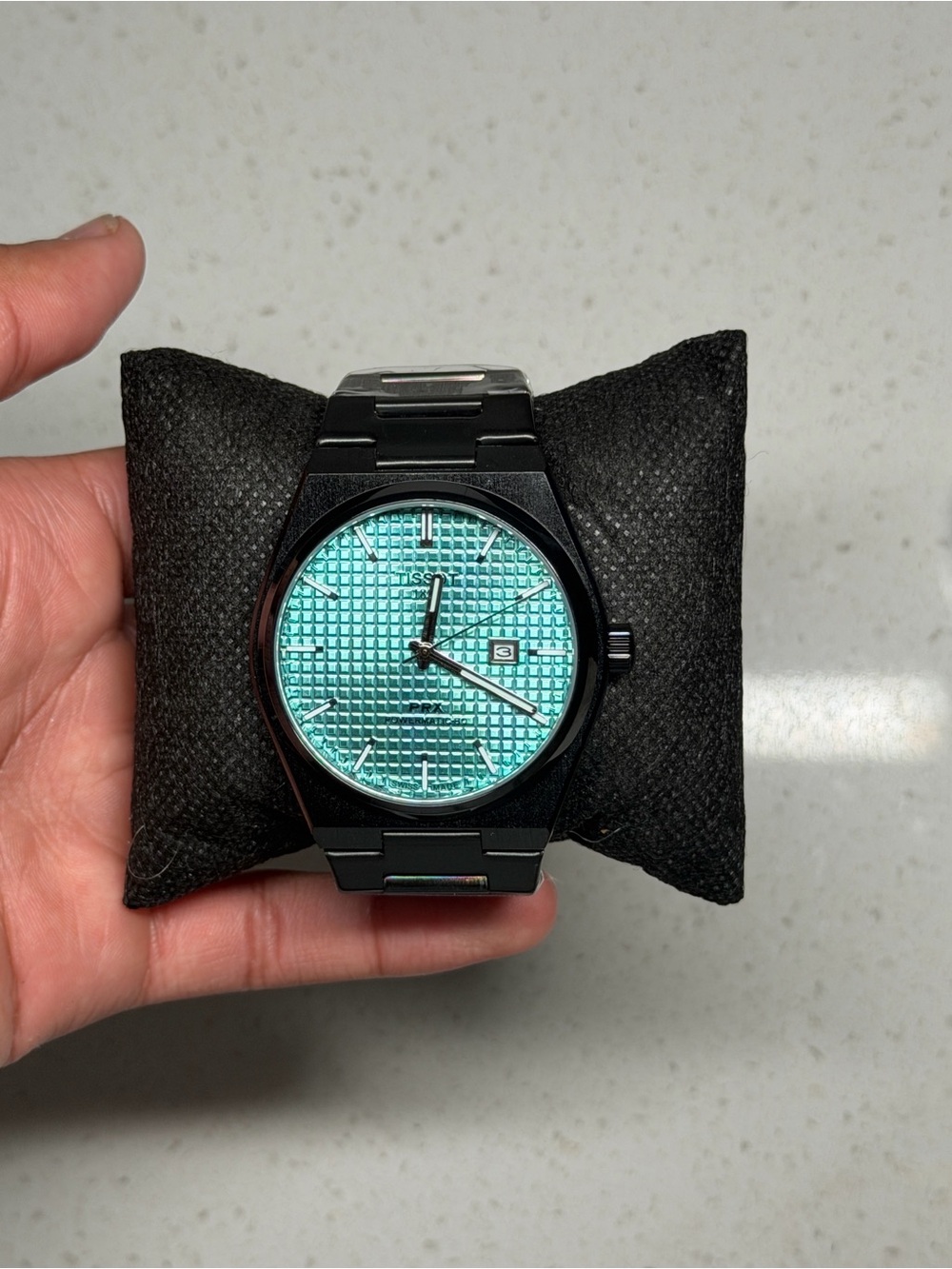 Tissot Black Bracelet Watch with Turquoise Textured Dial